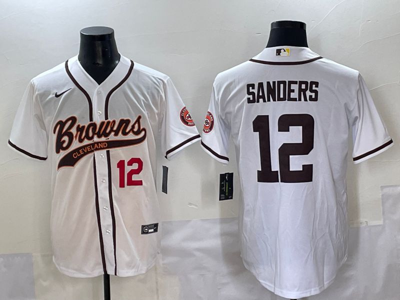 Men 2025 Cleveland Browns #12 Sanders White Joint Name Nike Limited NFL Jersey style 4